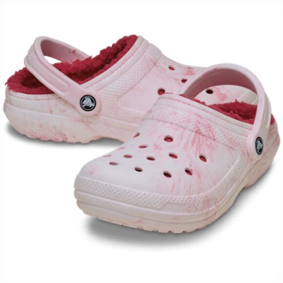 NEW Crocs Sizes 6-10 Women's Classic Lined Watercolor Marbled Clog - Powder Pink - Picture 2 of 6